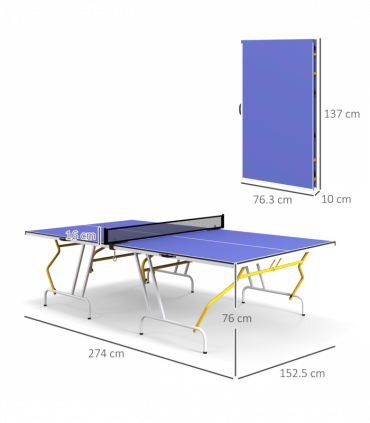 SPORTNOW 9FT Foldable Table Tennis Table with Cover, Net, Paddles, Balls - Blue