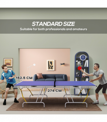 SPORTNOW 9FT Foldable Table Tennis Table with Cover, Net, Paddles, Balls - Blue