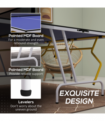 SPORTNOW 9FT Foldable Table Tennis Table with Cover, Net, Paddles, Balls - Blue