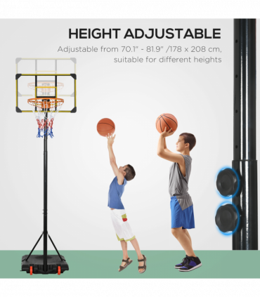 SPORTNOW Adjustable Basketball Hoop and Stand w/ Wheels, 1.8-2.1m, Yellow