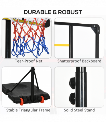 SPORTNOW Adjustable Basketball Hoop and Stand w/ Wheels, 1.8-2.1m, Yellow