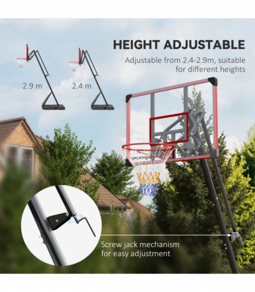 SPORTNOW Adjustable Basketball Hoop with Weighted Base, 2.4-2.9m, Red