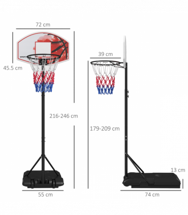 SPORTNOW Adjustable Basketball Stand Net Set System with Wheels, 179-209cm