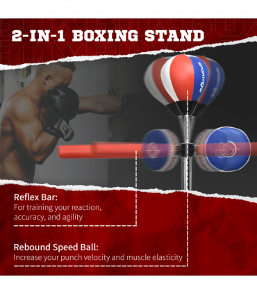 SPORTNOW Adjustable Speed Bag with Stand, Reflex Bar, Multicolour
