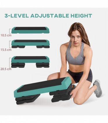 SPORTNOW Aerobic Step, 10.5/15.5/20.5cm Exercise Stepper for Home, Green