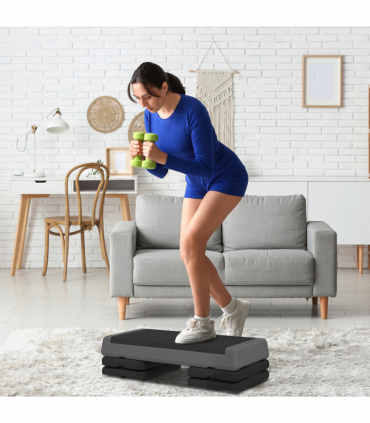 SPORTNOW Aerobic Step, 10.5/15.5/20.5cm Exercise Stepper for Home, Grey