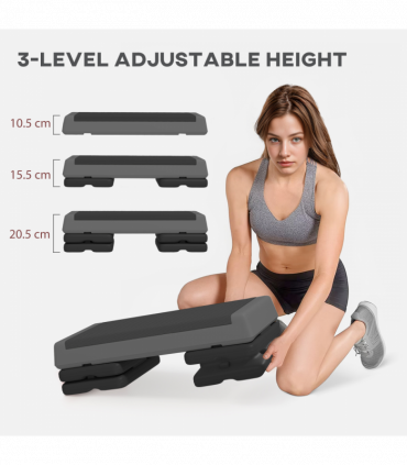 SPORTNOW Aerobic Step, 10.5/15.5/20.5cm Exercise Stepper for Home, Grey