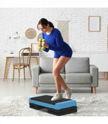 SPORTNOW Aerobic Step, 10.5/15.5/20.5cm Exercise Stepper for Home, Sky Blue