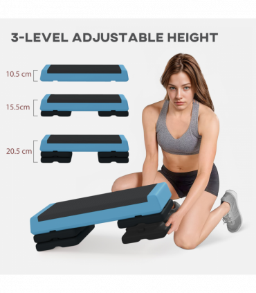 SPORTNOW Aerobic Step, 10.5/15.5/20.5cm Exercise Stepper for Home, Sky Blue