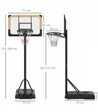 SPORTNOW Basketball Backboard Hoop Net Set System with Wheels, 182-213cm, Black