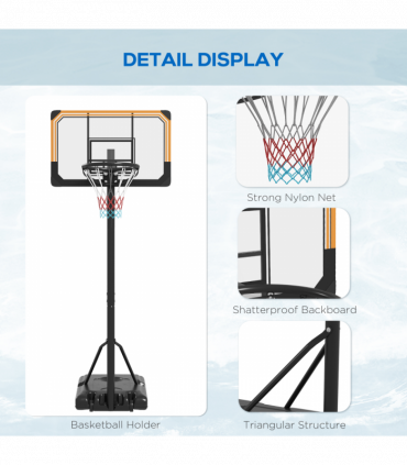SPORTNOW Basketball Backboard Hoop Net Set System with Wheels, 182-213cm, Black