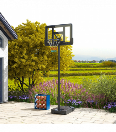 SPORTNOW Basketball Backboard Hoop Net Set with Wheels, 200-305cm, Black