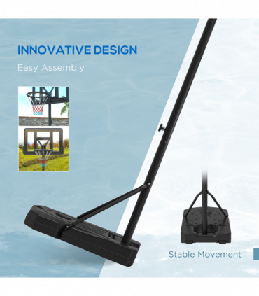 SPORTNOW Basketball Backboard Hoop Net Set with Wheels, 200-305cm, Black