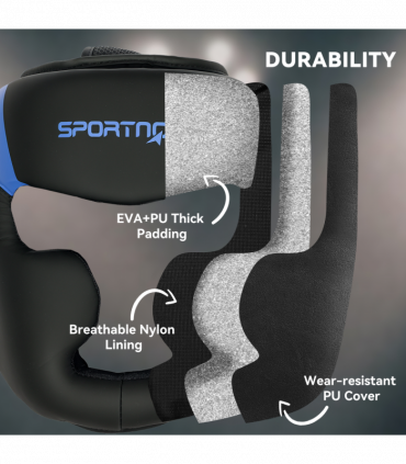 SPORTNOW Boxing Headguard w/ Adjustable Strap for Sparring Kickboxing, Blue