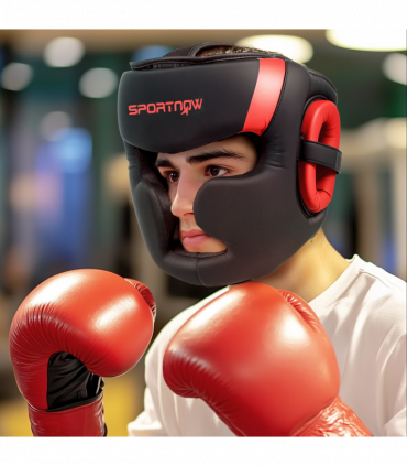 SPORTNOW Boxing Headguard w/ Adjustable Strap for Sparring Kickboxing, Red