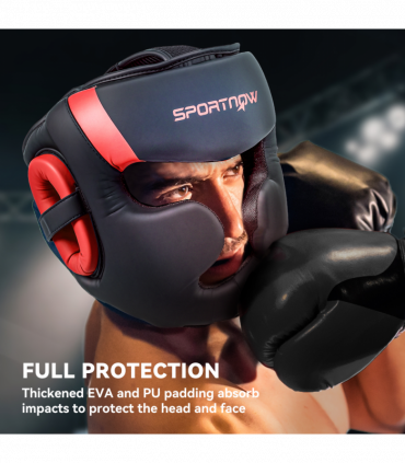 SPORTNOW Boxing Headguard w/ Adjustable Strap for Sparring Kickboxing, Red