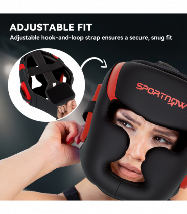 SPORTNOW Boxing Headguard w/ Adjustable Strap for Sparring Kickboxing, Red