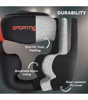 SPORTNOW Boxing Headguard w/ Adjustable Strap for Sparring Kickboxing, Red
