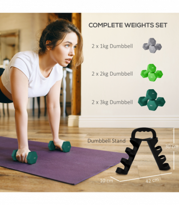 SPORTNOW Dumbbells Set with Carry Storage Rack, 2 x 1kg, 2 x 2kg, 2 x 3kg
