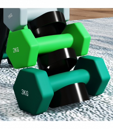 SPORTNOW Dumbbells Set with Carry Storage Rack, 2 x 1kg, 2 x 2kg, 2 x 3kg