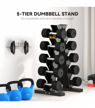 SPORTNOW Five-Tier Weight Tree, Steel Dumbbell Rack for Home Gym Exercise