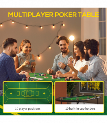 SPORTNOW Foldable Poker Mat, 10-Player Table Top with Cup Holders, Carry Bag