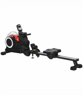 SPORTNOW Foldable Water Rowing Machine with Wheels and LCD Monitor, Black