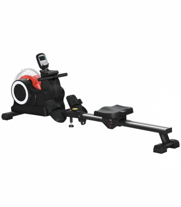 SPORTNOW Foldable Water Rowing Machine with Wheels and LCD Monitor, Black