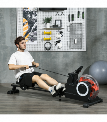 SPORTNOW Foldable Water Rowing Machine with Wheels and LCD Monitor, Black