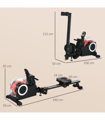 SPORTNOW Foldable Water Rowing Machine with Wheels and LCD Monitor, Black