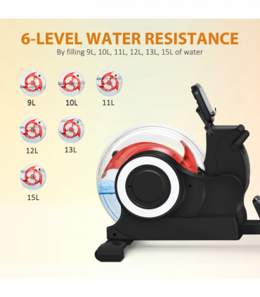 SPORTNOW Foldable Water Rowing Machine with Wheels and LCD Monitor, Black