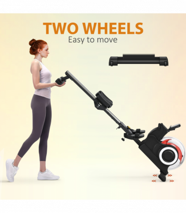 SPORTNOW Foldable Water Rowing Machine with Wheels and LCD Monitor, Black