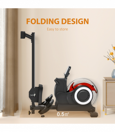 SPORTNOW Foldable Water Rowing Machine with Wheels and LCD Monitor, Black