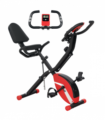 SPORTNOW Folding Exercise Bike with Arm Bands and Hand Pulse Sensor, Red