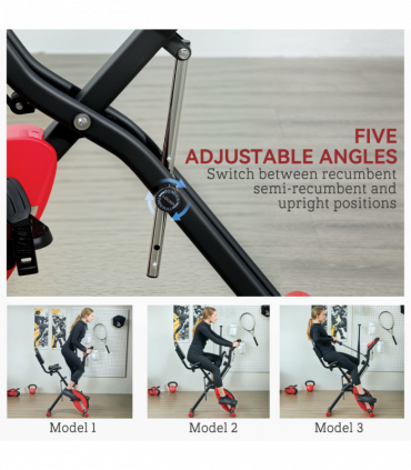 SPORTNOW Folding Exercise Bike with Arm Bands and Hand Pulse Sensor, Red