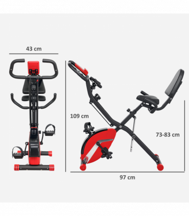 SPORTNOW Folding Exercise Bike with Arm Bands and Hand Pulse Sensor, Red