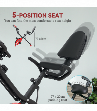 SPORTNOW Folding Exercise Bike with Arm Bands and Hand Pulse Sensor, Red