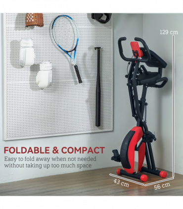 SPORTNOW Folding Exercise Bike with Arm Bands and Hand Pulse Sensor, Red