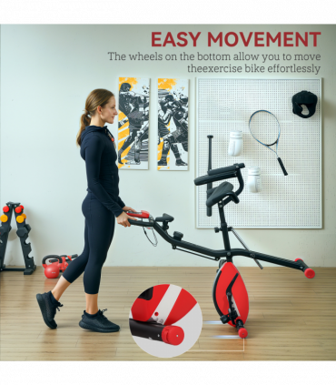 SPORTNOW Folding Exercise Bike with Arm Bands and Hand Pulse Sensor, Red