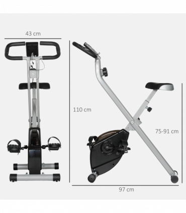 SPORTNOW Folding Exercise Bike with Heart-Rate Sensor for Home Use, Black/Grey