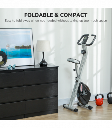 SPORTNOW Folding Exercise Bike with Heart-Rate Sensor for Home Use, Black/Grey