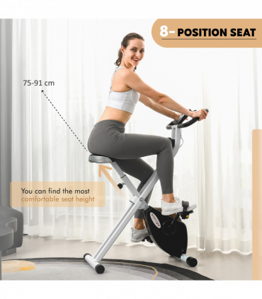 SPORTNOW Folding Exercise Bike with Heart-Rate Sensor for Home Use, Black/White