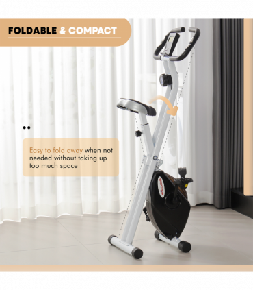 SPORTNOW Folding Exercise Bike with Heart-Rate Sensor for Home Use, Black/White