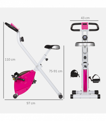 SPORTNOW Folding Exercise Bike with Heart-Rate Sensor for Home Use, Pink/White