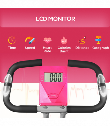 SPORTNOW Folding Exercise Bike with Heart-Rate Sensor for Home Use, Pink/White