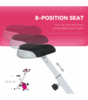 SPORTNOW Folding Exercise Bike with Heart-Rate Sensor for Home Use, Pink/White