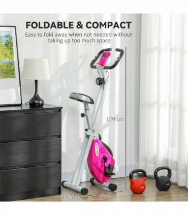 SPORTNOW Folding Exercise Bike with Heart-Rate Sensor for Home Use, Pink/White