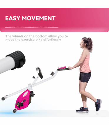 SPORTNOW Folding Exercise Bike with Heart-Rate Sensor for Home Use, Pink/White