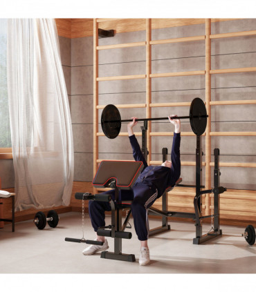 SPORTNOW Folding Weight Bench with 2 Barbell Rack and Preacher Curl Bench