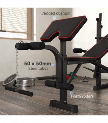 SPORTNOW Folding Weight Bench with 2 Barbell Rack and Preacher Curl Bench